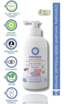 Pureseed Natural Organik Sertifikalı Bebek Şampuanı - Parfümsüz - 400 Ml