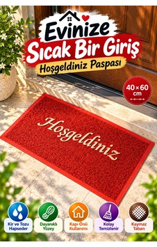 Kırmızı 40x60 Cm Hoşgeldiniz Yazılı Kapı Önü Paspası Kıvırcık Dokulu Altın Yazılı Dekoratif Ev Paspası Kırmızı 40x60 Cm Hoşgeldiniz Yazılı Kapı Önü Paspası Kıvırcık Dokulu Altın Yazılı Dekoratif Ev Paspası