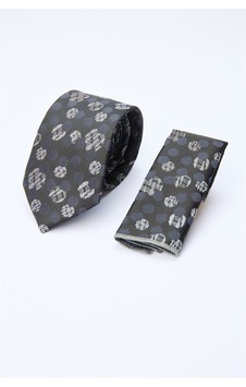 İmza Siyah-gri Desenli 7 Cm Kravat 1090260133 Siyah - Gri