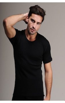 Hasyün Erkek Siyah Yumuşak Yün Kısa Kollu Atlet 001 Hasyün Erkek Siyah Yumuşak Yün Kısa Kollu Atlet 001