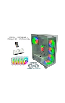 Aztech Azt201-w 600w Temperlı Cam U.kumandalı+5xrgb Fan Akvaryum Gamıng Kasa Beyaz