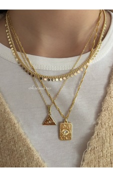 3'lü Pullu Zincir Zirkon Taşlı Gold Kadın Kolye Set Altın Altın 3'lü Pullu Zincir Zirkon Taşlı Gold Kadın Kolye Set Altın Altın