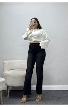 Belendir Kadın Kesik Paça Flare İspanyol Paça Kot Pantolon Koyufüme Füme Belendir Kadın Kesik Paça Flare İspanyol Paça Kot Pantolon Koyufüme Füme
