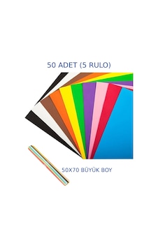 50 Adet 50x70 Cm Fon Kartonu 10 Renk(5 Rulo) Fon Kartonu