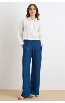 Olcay Beli Lastikli Rahat Kesim Soft Denim Pantolon Koyu Mavi 7587 Olcay Beli Lastikli Rahat Kesim Soft Denim Pantolon Koyu Mavi 7587