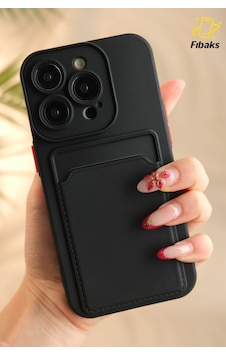 Fibaks iPhone 11 Pro Max Uyumlu Kılıf Kamera Korumalı Arkası Kartlıklı Cüzdanlı Kırmızı Tuşlu Siyah Silikon Kapak Fibaks iPhone 11 Pro Max Uyumlu Kılıf Kamera Korumalı Arkası Kartlıklı Cüzdanlı Kırmızı Tuşlu Siyah Silikon Kapak
