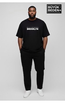 Superlife Erkek Büyük Beden Willamsburg Brooklyn Baskılı 3xl-6xl Bisiklet Yaka Tshırt Spr26bts510-16 Siyah