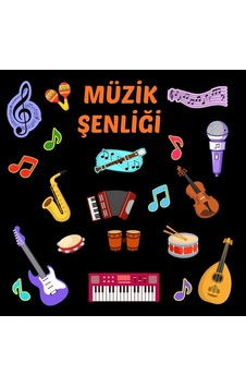 Müzik Şenliği Temalı Renkli Okul Panosu Figür Seti Hazır Kesim Sınıf Süsü 02 7
