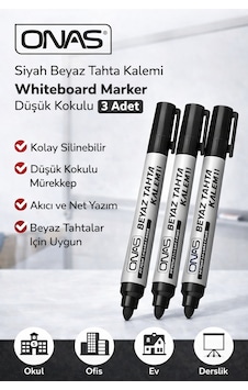 Onas Siyah Beyaz Tahta Kalemi Whiteboard Marker Düşük Kokulu 3 Adet Diğer Onas Siyah Beyaz Tahta Kalemi Whiteboard Marker Düşük Kokulu 3 Adet Diğer