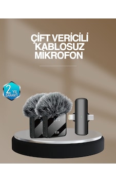 2 Li - 145 - Kablosuz Yaka Mikrofonu Type-c Ve Lightning Uyumlu - Myceshop - Profesyonel Set 2 Li - 145 - Kablosuz Yaka Mikrofonu Type-c Ve Lightning Uyumlu - Myceshop - Profesyonel Set
