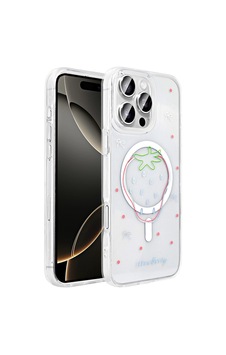 Apple Uyumlu iPad iPhone 16 Pro Max Kılıf M-safe Şarj Özellikli Şeffaf Zore Folk Sert Kapak Çilek Apple Uyumlu iPad iPhone 16 Pro Max Kılıf M-safe Şarj Özellikli Şeffaf Zore Folk Sert Kapak Çilek