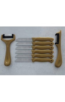 Solingen 6'lı Meyve-sebze-doğrama Bıçağı Ve 2'li Soyacak 8'li Set Hardal Sarı Metal Solingen 6'lı Meyve-sebze-doğrama Bıçağı Ve 2'li Soyacak 8'li Set Hardal Sarı Metal