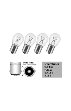 93 Tip P21w Tek Duy Düz Tırnak Siyal, Stop Halojen Ampul 12v 4 Adet 93 Tip P21w Tek Duy Düz Tırnak Siyal, Stop Halojen Ampul 12v 4 Adet
