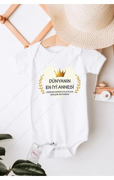 Hediyenza Dünyanın En İyi Annesi Anneler Günü Özel Tasarım Bebek Zıbın Pamuklu Çıtçıtlı Body Beyaz Hediyenza Dünyanın En İyi Annesi Anneler Günü Özel Tasarım Bebek Zıbın Pamuklu Çıtçıtlı Body Beyaz