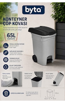 65 Litre Pedallı Tekerlekli Konteyner Büyük Boy Çöp Kovası Gri/kırmızı Kapaklı Ev, Ofis, Site Ve Bahçe Kullanımı Gri 65 Litre Pedallı Tekerlekli Konteyner Büyük Boy Çöp Kovası Gri/kırmızı Kapaklı Ev, Ofis, Site Ve Bahçe Kullanımı Gri