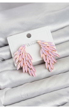 Pembe Renk Kristal Taşlı Kanat Küpe Altın Pembe Renk Kristal Taşlı Kanat Küpe Altın