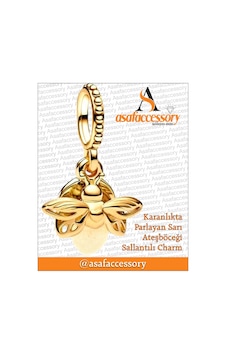Karanlıkta Parlayan Sarı Ateş Böceği Charm Gold Gümüş Karanlıkta Parlayan Sarı Ateş Böceği Charm Gold Gümüş