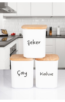 3'lü Ahşap Vakumlu Kapaklı Kare Akrilik Çay Şeker Kahve Erzak Saklama Kabı 900 Ml Şeffaf