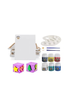 Çocuklar İçin 25x35 CM Tuval + Baskı ,Parmak Boyası , Palet Ve İpek Fırça Seti Çocuklar İçin 25x35 CM Tuval + Baskı ,Parmak Boyası , Palet Ve İpek Fırça Seti