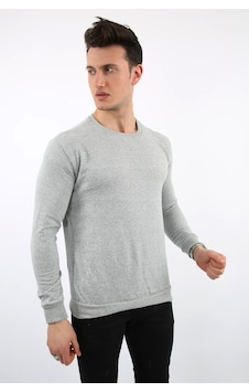 Modish İki İplik Düz Sıfır Yaka Erkek Günlük Sweatshirt Gri