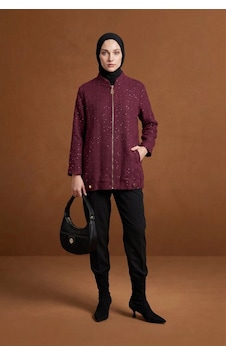 Armine Trend Fermuar Detaylı Taş Süslemeli Cepli Uzun Tesettür Ceket 25kt507 Bordo Armine Trend Fermuar Detaylı Taş Süslemeli Cepli Uzun Tesettür Ceket 25kt507 Bordo