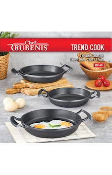 Chef Rubenis Trend Cook 3'lü Döküm Sahan Seti 18 Cm - 20 Cm - 22 Cm Gri - Siyah