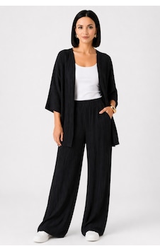 Trend Alisse Bürümcük Bol Paça Palazzo Kimono Kadın Alt Üst Takım Siyah