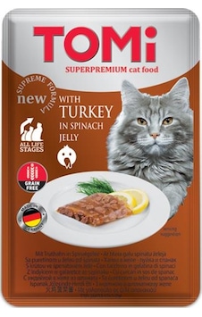 Tomi Hindi Etli ve Ispanaklı Tahılsız Pouch Yetişkin Kedi Maması 100 G