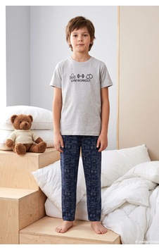 Aydoğan Desenli Erkek Çocuk Süprem Pamuklu Pijama Takımı 260378 Gri