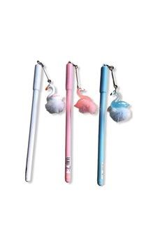 Peluşlu Flamingo Jel Kalem, Renkli, Set