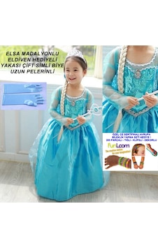 Elsa Karlar Ülkesi Elbise Prenses Kostüm+ Eldiven + 200 Pcs B Mavi Elsa Karlar Ülkesi Elbise Prenses Kostüm+ Eldiven + 200 Pcs B Mavi