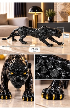 Siyah Gold Detaylı Panter Biblo 77 Cm Dekoratif Heykel
