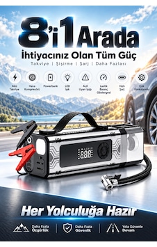 Castu Cs89 Plus Max 18.000 Mah 8 İn 1 Araç Akü Takviye Cihazı Dijital Kompresör Araç Süpürgesi Power Castu Cs89 Plus Max 18.000 Mah 8 İn 1 Araç Akü Takviye Cihazı Dijital Kompresör Araç Süpürgesi Power