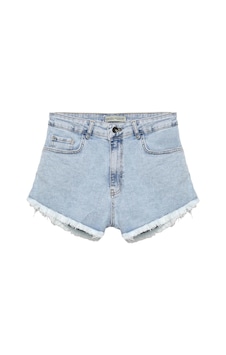 Quzu Paçaları Püsküllü Denım Short Buz Mavi Buz Mavi