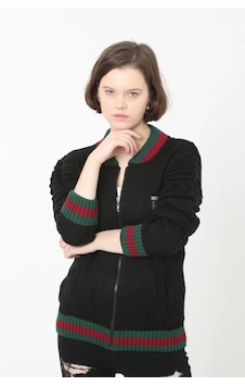 Defymoda Tam Fermuarlı Triko Hırka - Siyah Siyah Defymoda Tam Fermuarlı Triko Hırka - Siyah Siyah