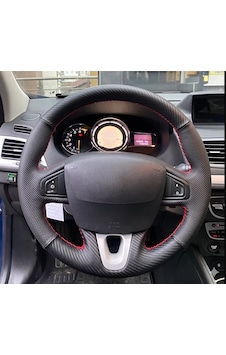Fluence -megane 3-scenic Uyumlu Araca Özel Direksiyon Kılıfı Karbon Noktalı Kırmızı