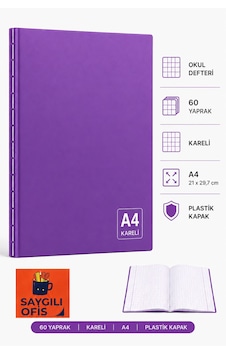 Saygılıofis 60 Yaprak A4 Dikişli Düz Pp Kapak Kareli Defter Mor Saygılıofis 60 Yaprak A4 Dikişli Düz Pp Kapak Kareli Defter Mor