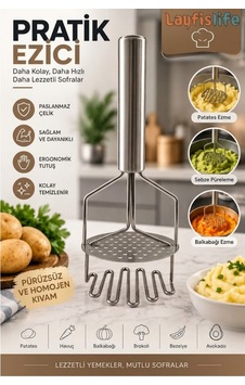 Paslanmaz Çelik Basmalı Patates Ezeceği Çift Katmanlı 25 Cm Mutfak Servis Seti Gümüş Gümüş Paslanmaz Çelik Basmalı Patates Ezeceği Çift Katmanlı 25 Cm Mutfak Servis Seti Gümüş Gümüş