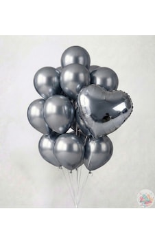Metalik Gri Balon Seti 11 Li + 24 İnç Gümüş Kalp Folyo Balon Parti & Doğum Günü Gri Metalik Gri Balon Seti 11 Li + 24 İnç Gümüş Kalp Folyo Balon Parti & Doğum Günü Gri