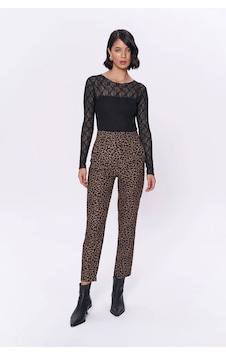 Quzu Pens Detaylı Leopar Pantolon Kahverengi Quzu Pens Detaylı Leopar Pantolon Kahverengi