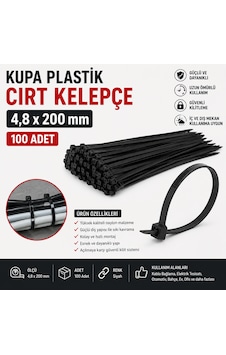 Cırt Kelepçe Plastik Kelepçe Kablo Bağı 1. Sınıf Malzeme Siyah 4,8mm X 200 Mm 100 Adet 100 Adet - Siyah Cırt Kelepçe Plastik Kelepçe Kablo Bağı 1. Sınıf Malzeme Siyah 4,8mm X 200 Mm 100 Adet 100 Adet - Siyah