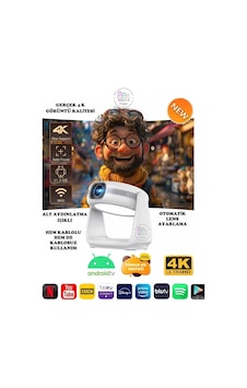 Taşınabilir 4k Sinema Projektörü Şarjlı, Bluetooth, Android, Akıllı Hoparlörlü, Işıklı-131323
