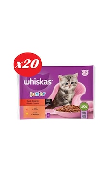 Whiskas Junior Yavru Kedi Sığırlı Tavuklu 4x85 Gr Set 20'li Whiskas Junior Yavru Kedi Sığırlı Tavuklu 4x85 Gr Set 20'li