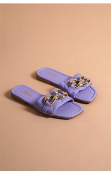 Munora Butik Gold Zincir Detaylı Lila Terlik Lila Lila Munora Butik Gold Zincir Detaylı Lila Terlik Lila Lila