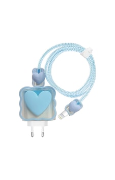 5962 Mavi Kalp Şarj Aleti Kılıfı, Şarj Kablosu Örme Aparatı, Toparlayıcı, Kablo Koruyucu İphone 18w/20w İle Uyumlu Sku: Zeusb0dfltny3s 0240-beyaz-şekilli-48cm