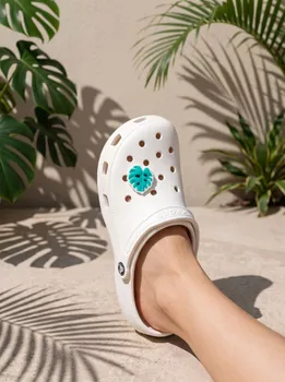 Croco Terlik İçin "monstera Yaprağı" Jibbitz 5 Li Set Beyaz - Yeşil