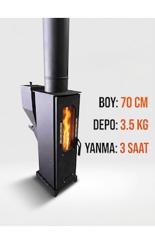 Kapalı Alan Ve Atölye Tipi Bacalı Pelet Sobası 70 Cm - Cam Kapaklı Ekonomik İç Mekan Isıtıcı