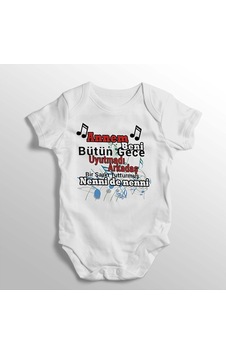 Tuğba Baby Tuğbababy Annem Bütün Gece Uyutmadı Arkadaş Yazılı Baskılı Bebek Zıbını Beyaz