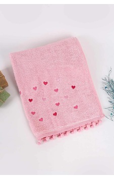Ponponlu Kalpli El Yüz Havlusu 50x90 Pembe Ponponlu Kalpli El Yüz Havlusu 50x90 Pembe