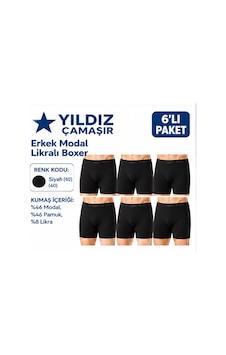 Yıldız Çamaşır Erkek Modal Likralı Boxer 36-37-38-39-40-41-42 - 6 Adet Siyah Yıldız Çamaşır Erkek Modal Likralı Boxer 36-37-38-39-40-41-42 - 6 Adet Siyah